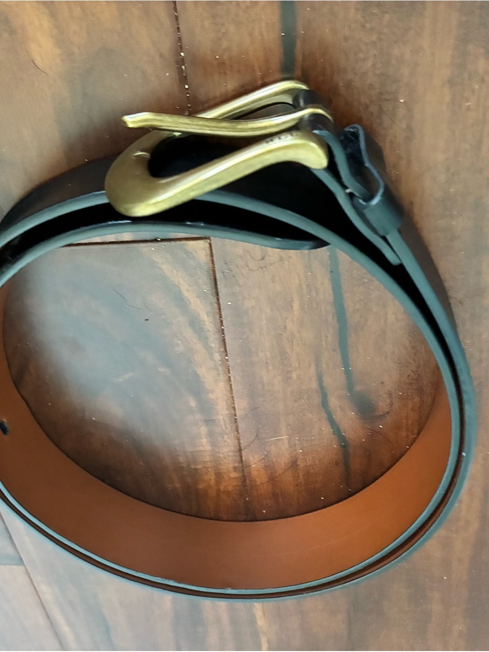 Ralph Lauren Black Leather Belt with Brass-Tone Buckle